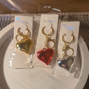 Heart Keychain Set - Gold, Red, Silver